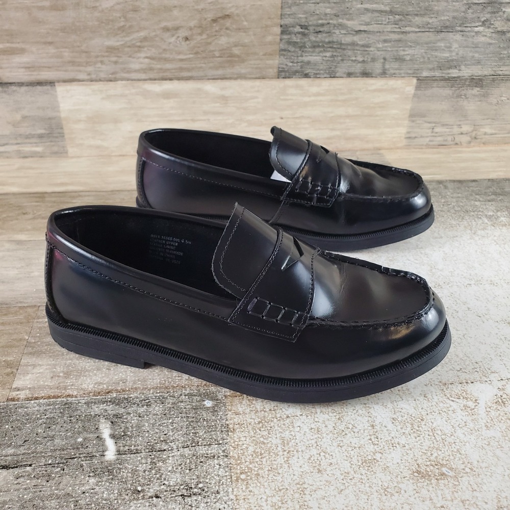 Florsheim Croquet Kids Penny Loafers Sz 4.5 W Black Leather Slip On Round Toe